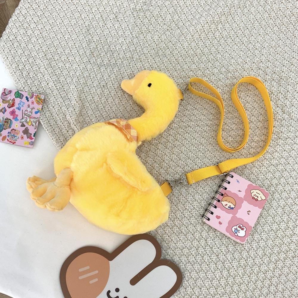 Zipper Big Goose Plush Bag Fluffy Doll Shoulder Bags Portable Cute Duck Crossbody Bag  Travel