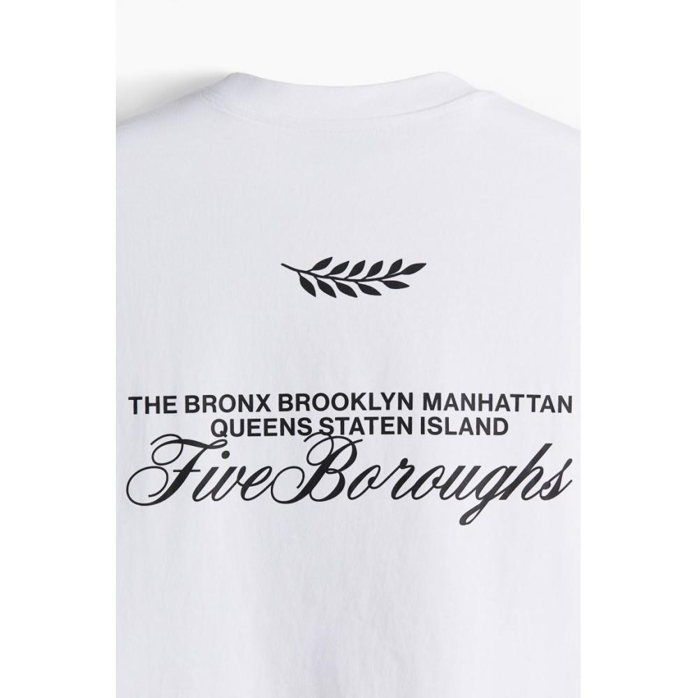Футболка свободного покроя с принтом HM, белая, Нью-Йорк