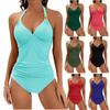 Women's Pure Color Halter Split Strap Belly Contracting Two Piece Swimsuit V-neck Swimsuit with Shorts
