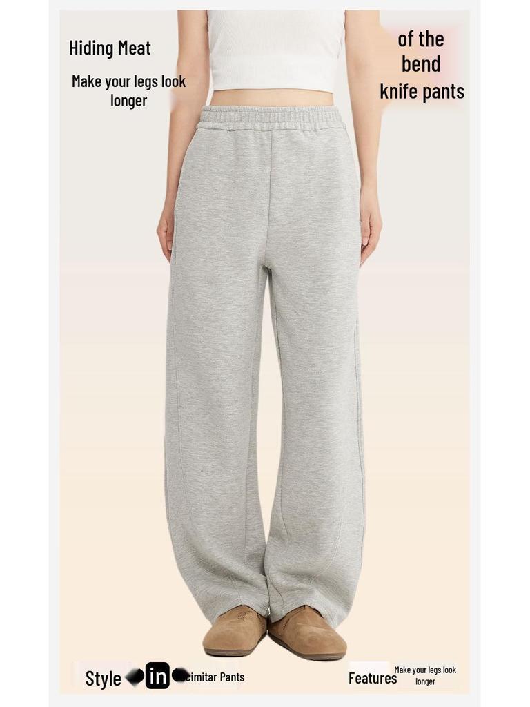 Women's Fleece-Lined Scimitar Pants: Autumn/Winter Straight-Leg, Slimming, Sporty, Casual Wide-Leg Trousers