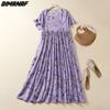 Летнее платье больших размеров, пляжное льняное повседневная женская одежда с цветочным принтом, большое зеленое новое платье 2022 года, фиолетовый сарафан