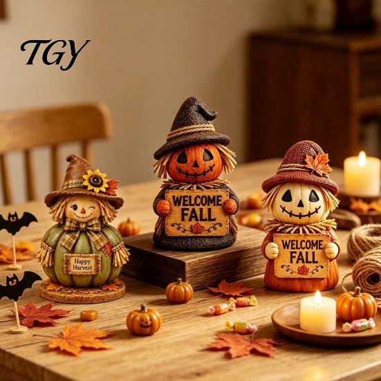 Versatile Festival Soft Furnishings Fall Scarecrow Figurine, Wooden Pumpkin Statue, Rustic Autumn Harvest Season Table Decor Tabletop Decoration