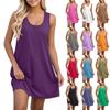 Women's Casual Sundress With Pockets Summer Boho Beach Dress T-Shirts Dress U Neck Loose Tank Dresses