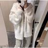 Осень-зима женские вязаные кардиганы с меховым капюшоном и длинным рукавом на молнии свободная вязаная верхняя одежда