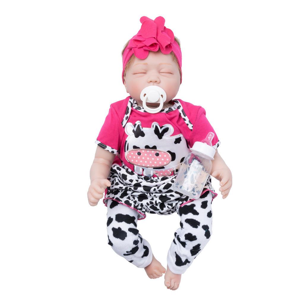 Popular 22 Inch Reborn Baby Dolls Sleeping Lifelike Soft Cloth Body Newborn Dolls Realistic Implanted Mohair Simulation Dolls for Kids Birthday Gfit