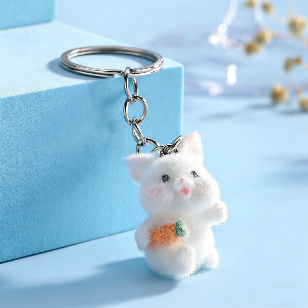 Fluffy Alpaca Elk Capybara Animal Keychains Resin Cartoon Lovely Funny Garlic Goose 3D Doll Pendant Bag Box Car Key Ring Jewelry