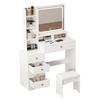 Makeup Vanity Desk with LED Lighted Mirror, Vanity Table with 5 Drawers and Opening Shelves, Bedroom Dressing Table with Stool