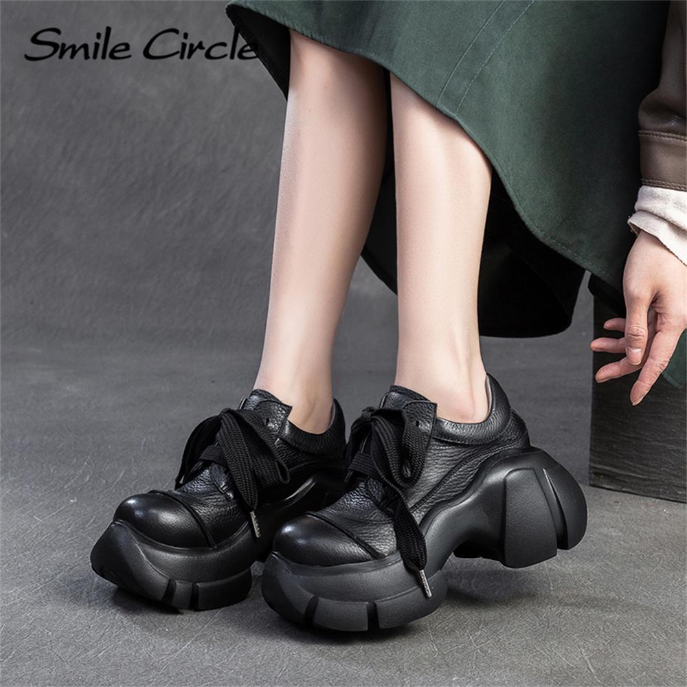 Женская повседневная обувь из натуральной кожи с круглым носком, увеличивающая рост, обувь на толстой подошве, модная удобная обувь на плоской подошве