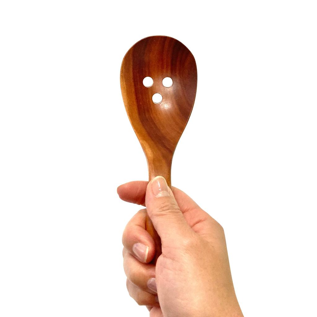 Wooden Serving Spoon, Natural Wood, for Ladle, Spoon, Pot, Soup Spoon, Serving Utensil, Cutlery, Ladle (Single Item (Perforated))