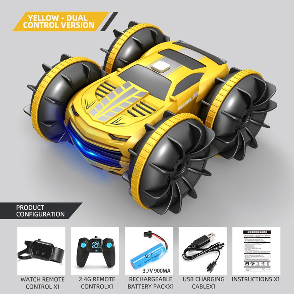 RC Stunt Car Doublesided Car Amphibious RC Car for Kids 2 In 1 RC Boat 2.4GHz 360 Degrees Rotate All