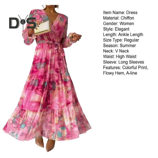 Женское вечернее платье в стиле пэчворк с V-образным вырезом на шнуровке на талии в богемном стиле с рукавами-фонариками плиссированное шифоновое платье макси с красочным принтом трапециевидной формы с большим подолом