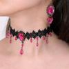 1 комплект серег-подвесок с кисточками из страз в темном готическом стиле и ожерелье, винтажные богемные кружевные серьги-подвески на цепочке