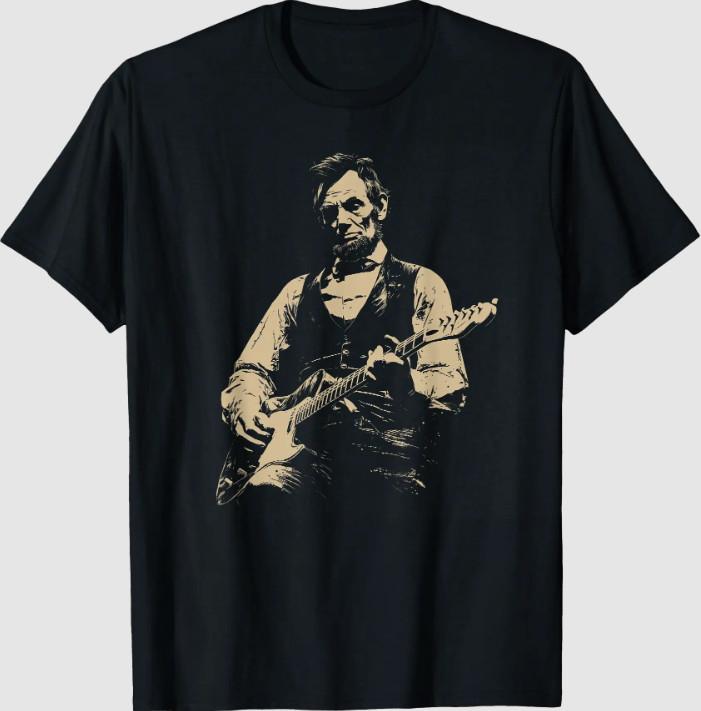 Retro Vintage T-Shirt of Abraham Lincoln Playing Guitar