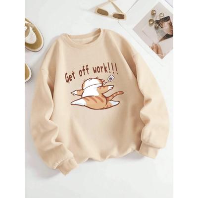 Уйти с работы счастливым. Принты кошек. Толстовки женские. Зимняя базовая одежда. Пуловеры. Теплые мягкие свитшоты. Повседневная женская осенняя одежда.