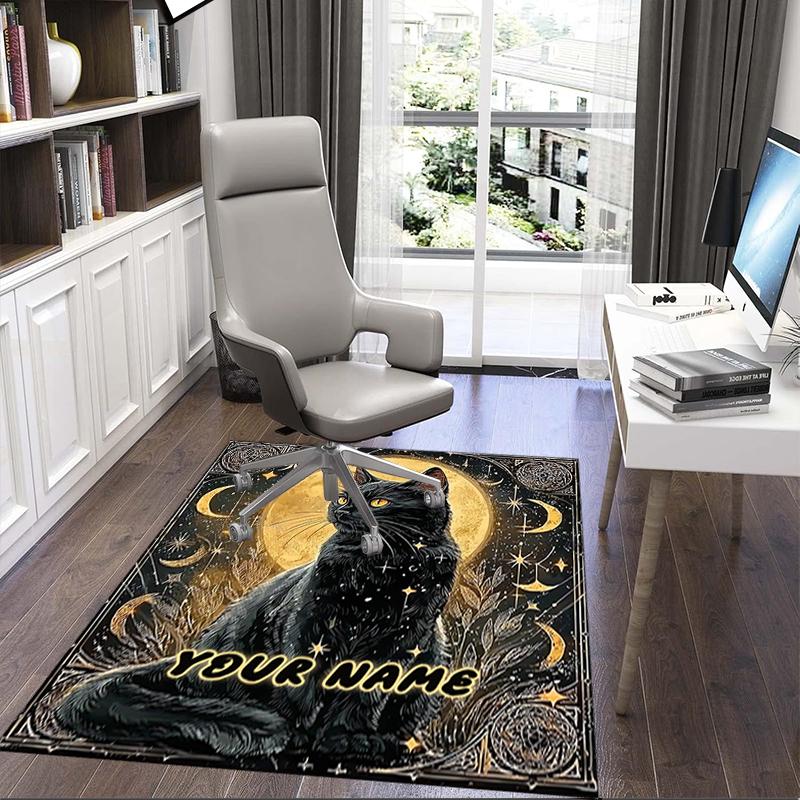 1PC Custom Name "Magical Night Cat Art" Theme Floor Mat Ideal for Living Room, Game Rooms, Office, Bedroom,Floor Mat Playful Design
