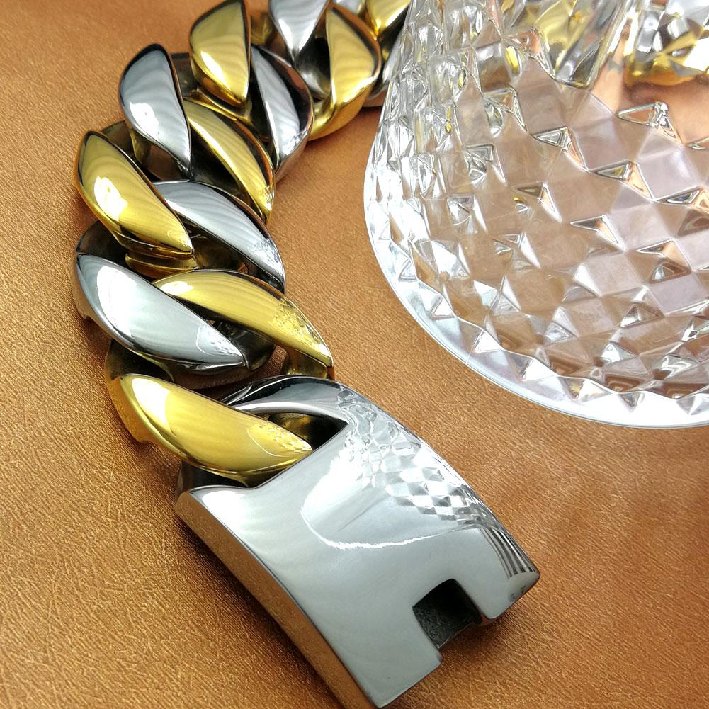 Браслет хип-хоп из нержавеющей стали 316L массивный, шириной 32 мм, с блестящими дизайнерскими шармами, стальной и золотой