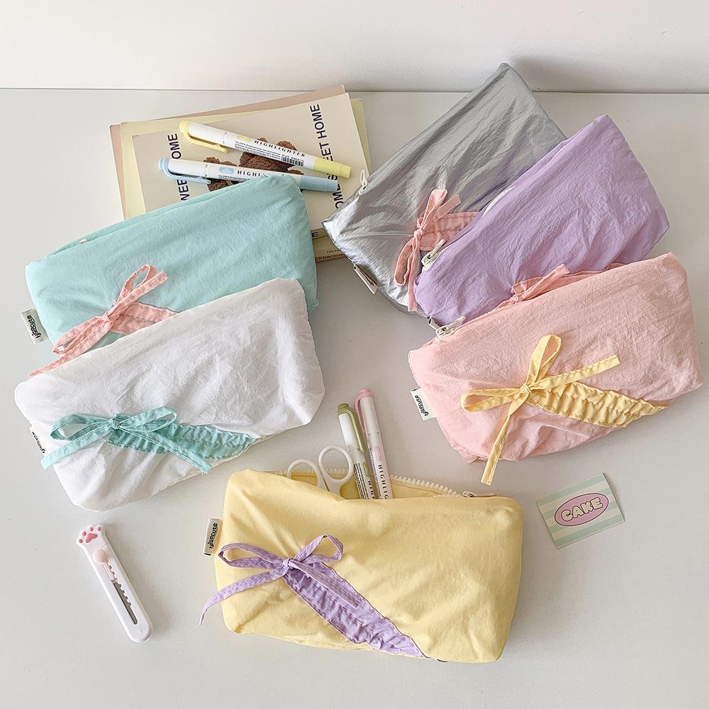 Large Capacity Y2K Bow Stationery Bag Straps Bowknot Ins Pencil Pouch Stationery Holder