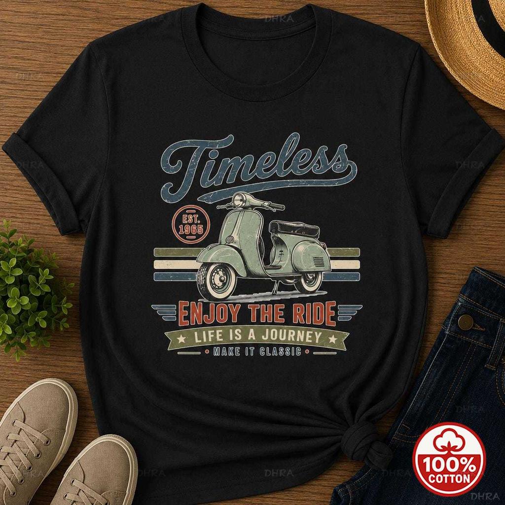 Timeless Journey TShirt Unisex Vintage Scooter Travel Graphic Cotton Top