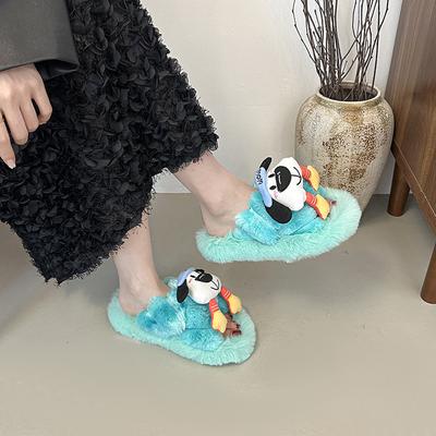 Милые мультяшные тапочки-щенки Мао Мао для улицы 2025 осень-зима новая мода с открытым носком Мао Мао хлопковые тапочки женские