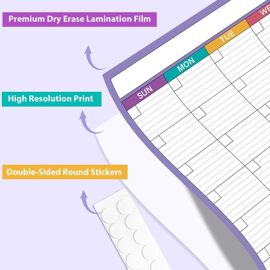Large Dry Erase Calendar for Wall - 40" x 28", Erasable & Reble Laminated Calendar, Undated 1 Month Wall Calendar, 10 Round Stickers