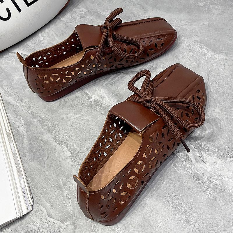 Новинка 2024 года, удобная обувь ручной работы, туфли на плоском каблуке и мягкой подошве, женские сандалии на полой аэродинамической трубе, повседневная женская обувь на плоской подошве