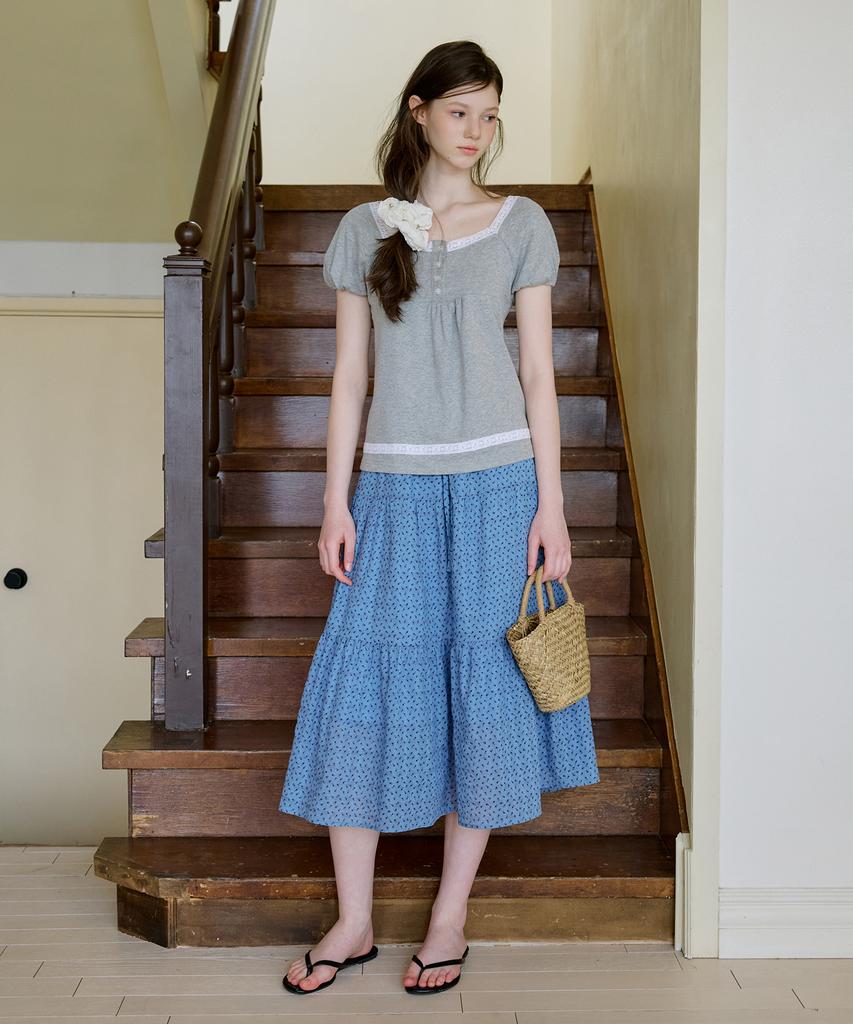 Letter From Moon Mine Tiered Long Skirt (Blue)