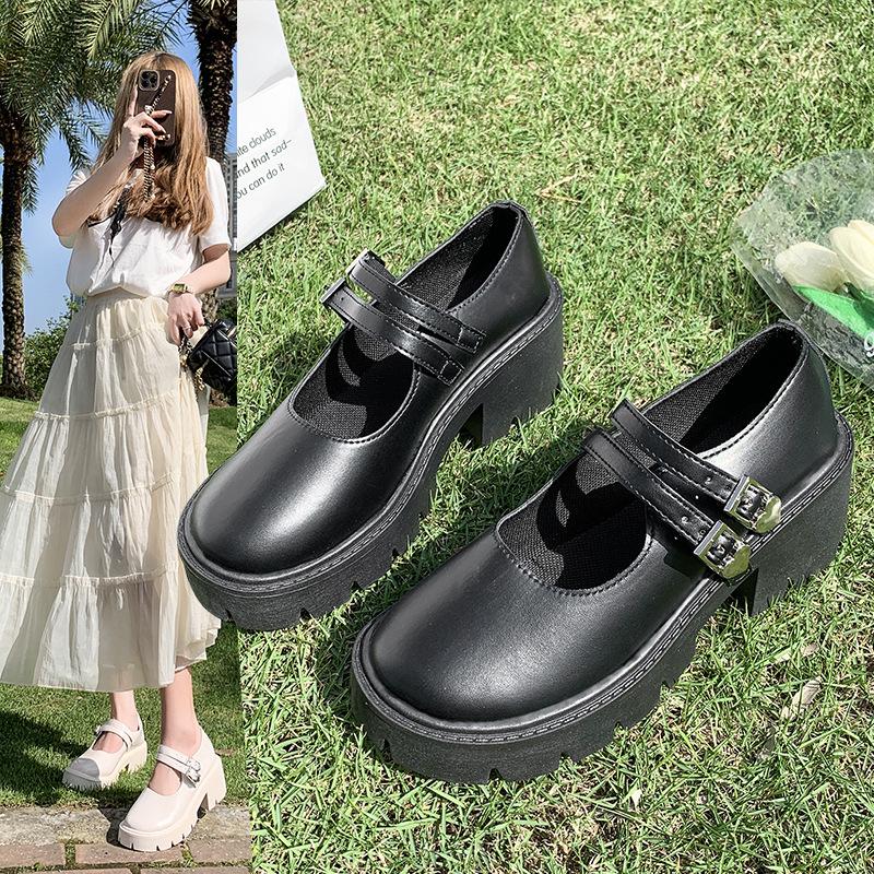 Туфли Мэри Джейн женские осень и зима 2025 года новые туфли на круглой платформе с одним ремешком и круглым каблуком модные универсальные туфли на высоком каблуке