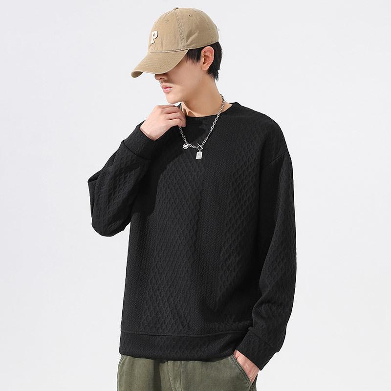 Осенний круглый ворот свитера большого размера свободный стиль знаменитости в интернете толстовка для молодых мужчин корейская версия модный ромбовидный жаккард вафельный