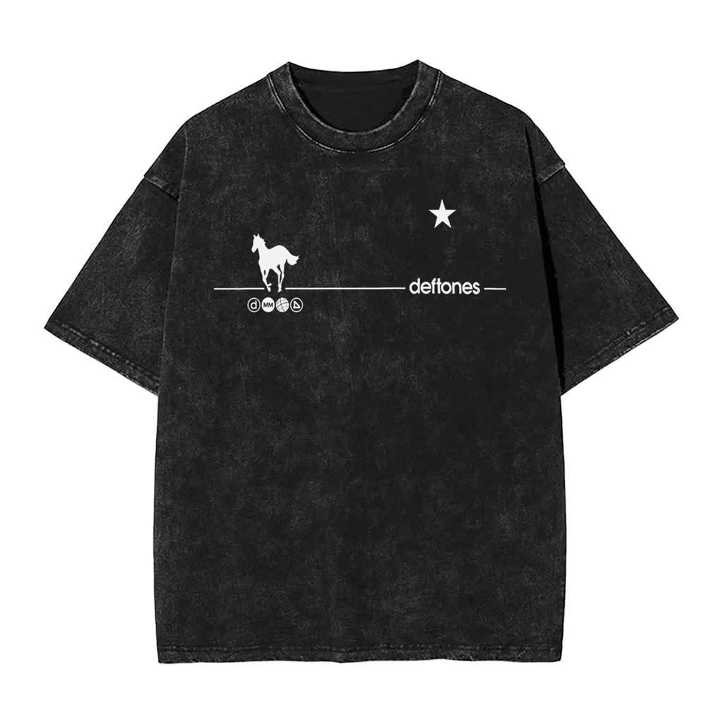 Новое поступление Мужская одежда Ohms Белый Пони Deftones Рок-группа Стиранная Футболка с коротким рукавом с круглым вырезом Y2k Мужская одежда Camisetas