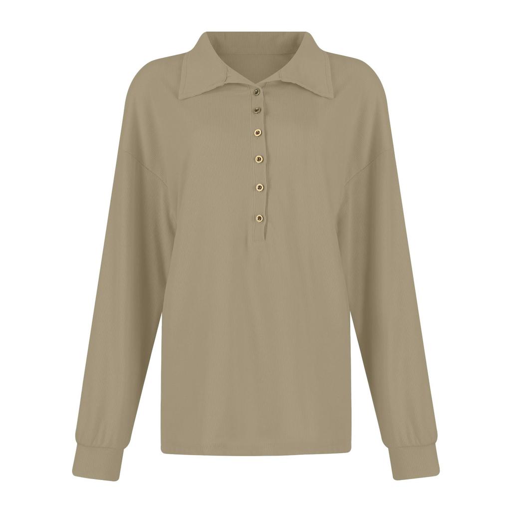 Женский топ на пуговицах с лацканами и длинными рукавами, пуловер, однотонный вязаный свитер, свободный длинный рукав