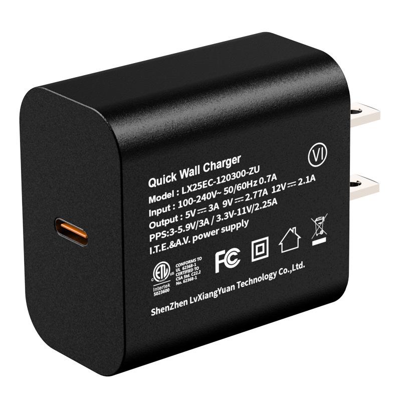 Быстрое зарядное устройство PD25W GaN: Сертифицированный FCC/ETL, Многофункциональный адаптер питания для мобильных устройств, стандарт США