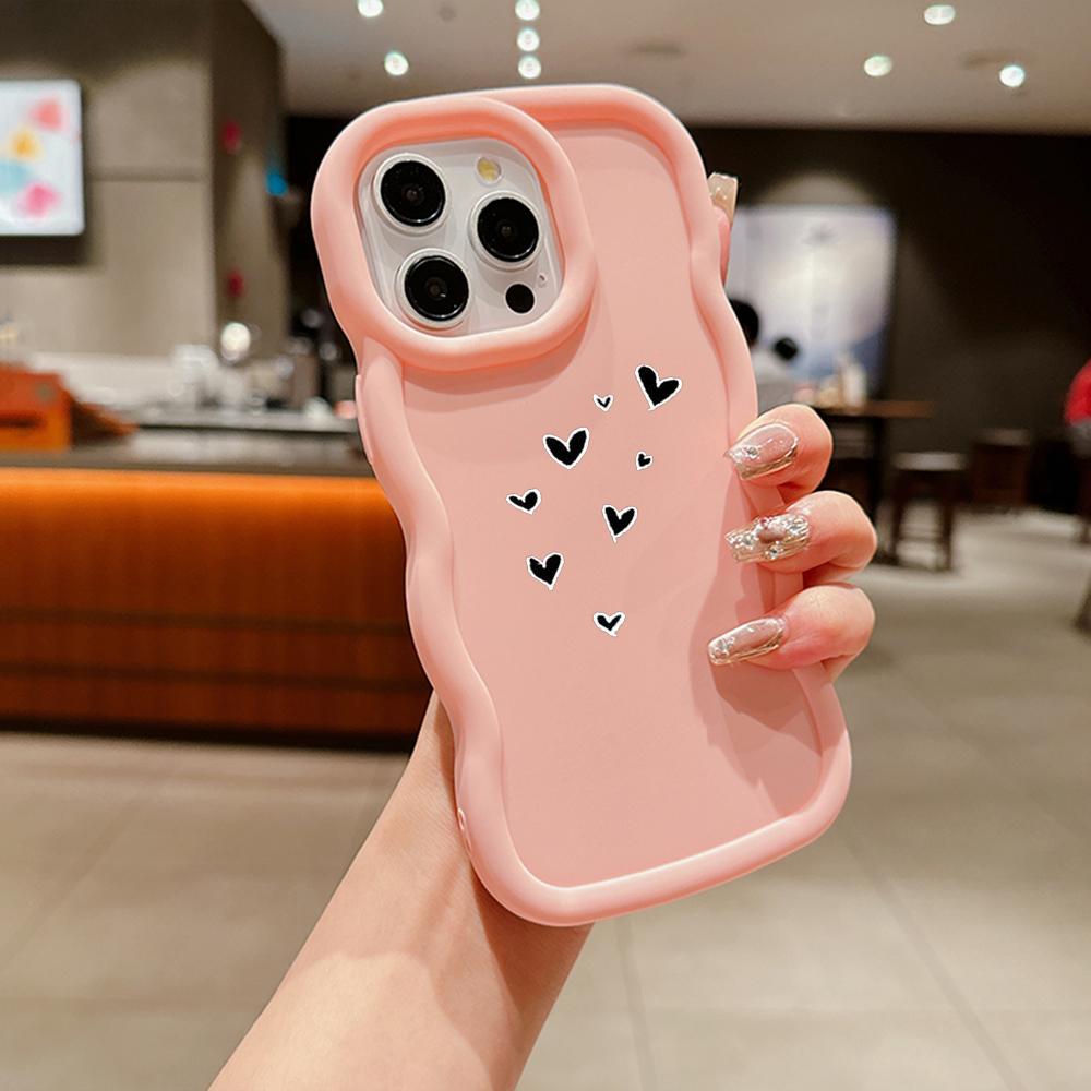 Чехлы для телефонов N83 Heart and Leaf art Macaron с волнистыми краями для iPhone 15 Pro Max Samsung A54 A13 A14 S23 S24 Ultra A23 Redmi Note 13 Pro, противоударный чехол