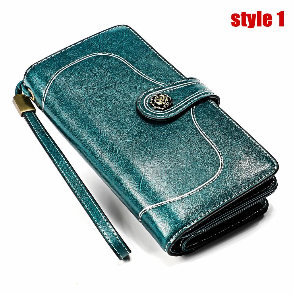 Ladies Leather Wallet Large Capacity Multifunctional Long Wallet European and American Retro Clutch