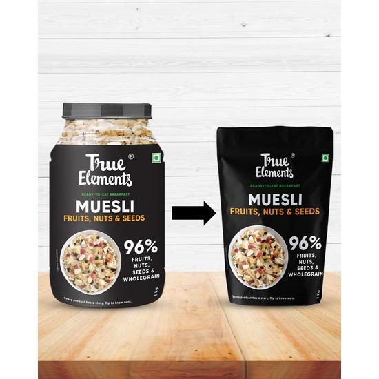 True Elements Fruit & Nut Muesli – Whole Grain Breakfast Cereal with Real Fruits & Nuts