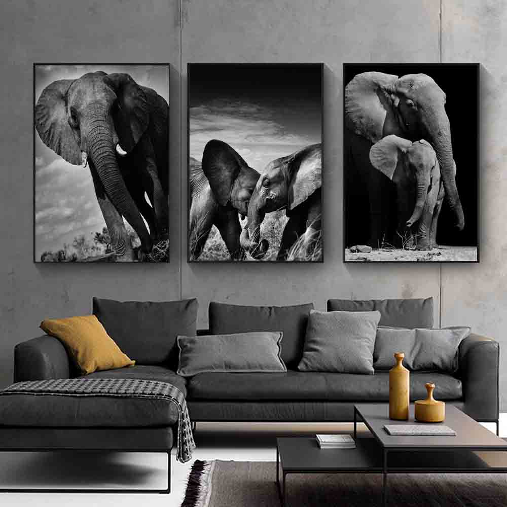 Animal Canvas Painting Elephant Black and White Poster Office Wall Painting Living Room Corridor Home Decoration Mural No Frame