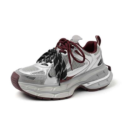 Кроссовки из микрофибры с сеткой, весна-осень-лето, на платформе, со шнуровкой, серебристого цвета, на толстой подошве, женская повседневная обувь