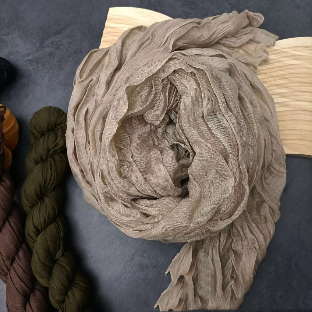 Vreovor Solid Color Hand Feel Scarf Retro Autumn Winter New Pleated Green Thin Strip Shawl Men'S Women'S Thermal Silk
