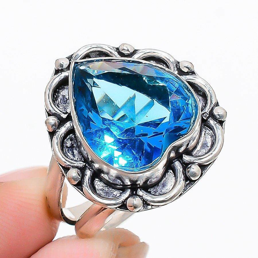 Swiss Blue Topaz Gemstone 925 Silver Jewelry Ring Size 7.5