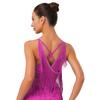 Womens Salsa Dance Top Latin Performance Wear V Neck Sleeveless Crop Top Crisscross Back Fringe Detail