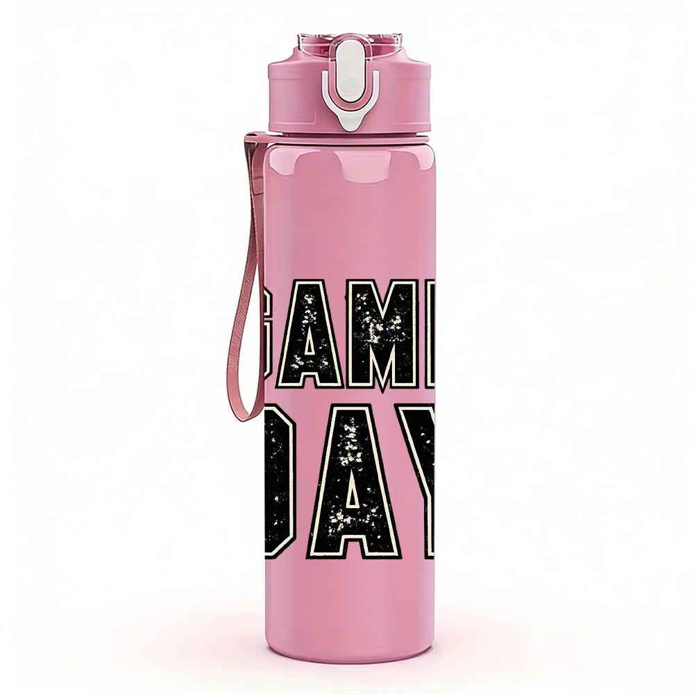 1PC GAME DAY Bold Retro Letter Print 750ml Color Plastic Sports Water Bottle Leakproof Flip Straw Lid Suitable for Sports Office Home Use