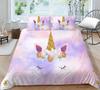 Pink Unicorn Flowers Duvet Cover Set King Queen Double Size Polyester Comforter Cover With Pillowcase For Kids Girls Bedding Set