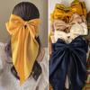5PCS Ladies Satin Large White Pink Red Blue Black Ribbon Bow Oversized Long Tail Hair Clip Spring Clip Ponytail Hair Accessorie