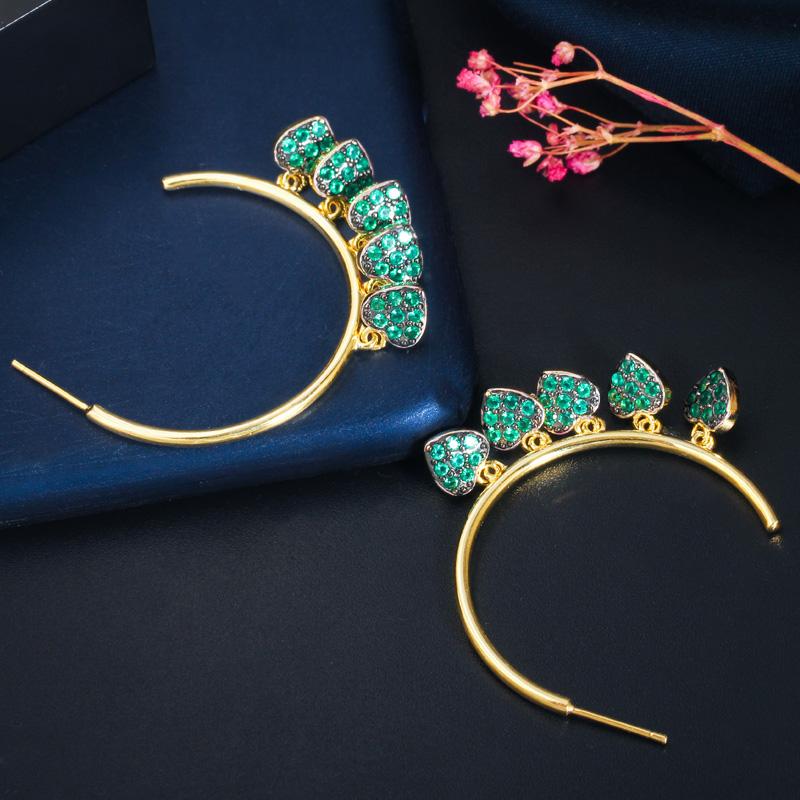 WWJ Серьги-кольца розового, красного, зеленого цвета с цирконием в форме сердца в форме сердца золотого цвета