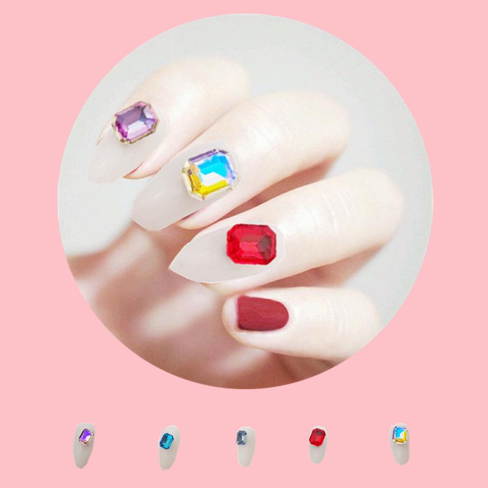 Прямоугольные восьмиугольные наклейки для дизайна ногтей - хрустальные стеклянные бриллианты и цветные сахарные камни