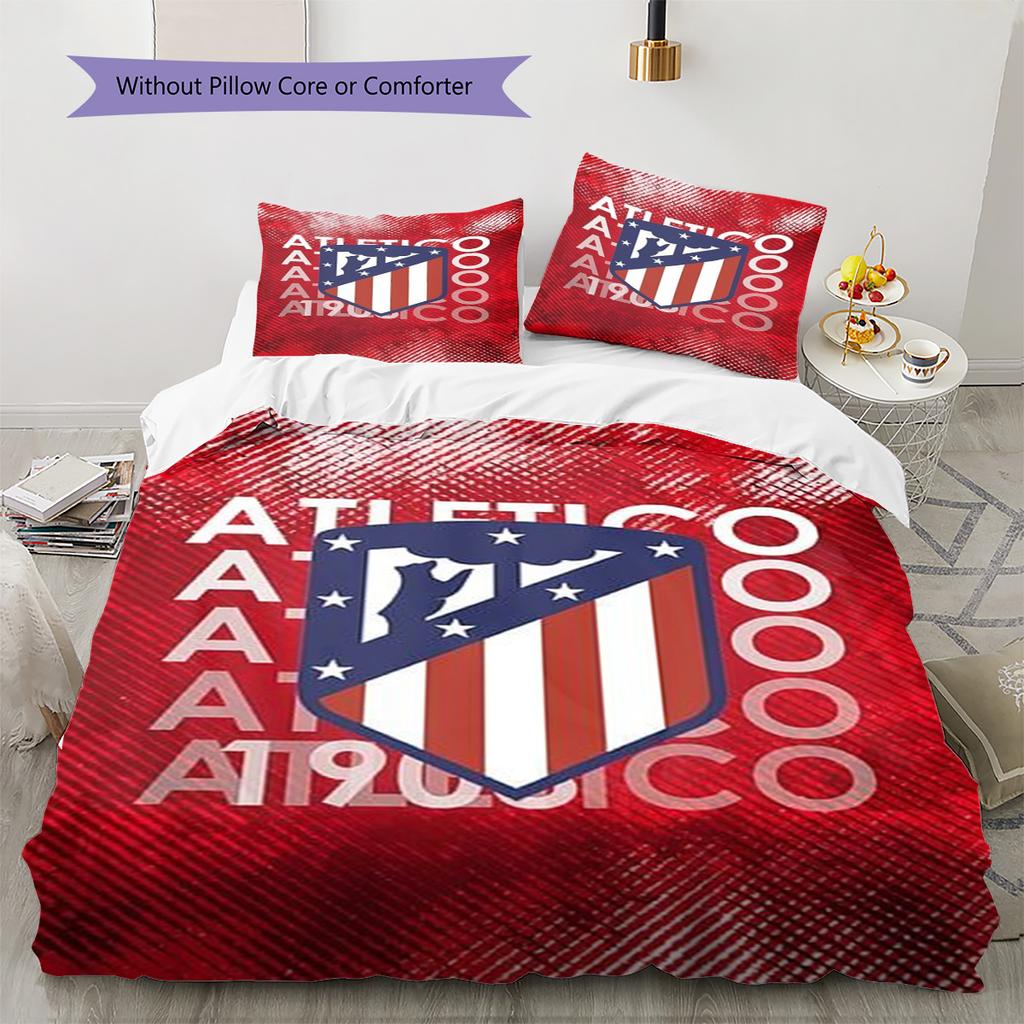 Atletico Madrid Logo Pattern Bedding Set Quilt Cover Pillowcase Home Decor Gift (1 * duvet cover + 2 * pillowcase, without core)