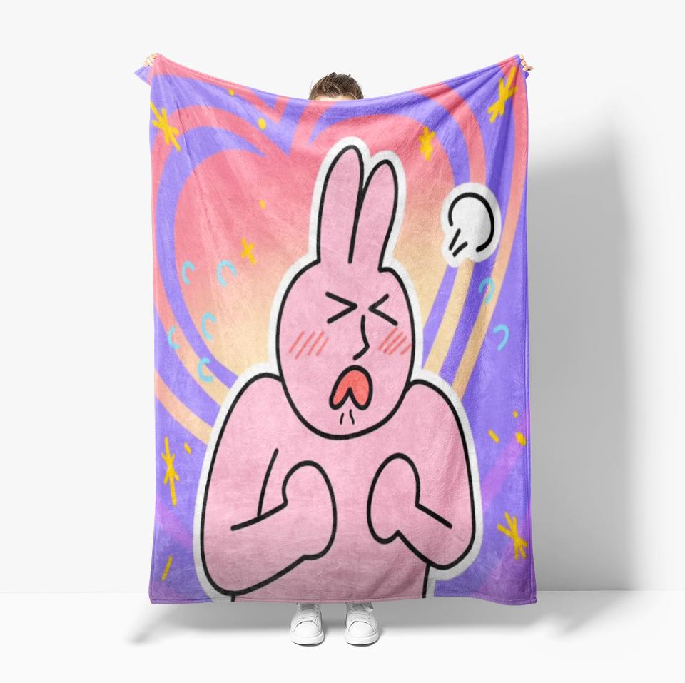 Cute Pink rabbit Series Blanket Cartoon Print Warm Flannel Soft Comfortable Home Travel Bed Blanket Birthday Couple kids Gift