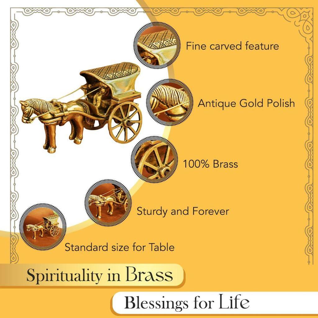 100% Pure Brass Horse Cart for Home Decor | Tanga Showpiece Brass Antique Decor Item | Indian Handicrafts Artifacts for Living Room