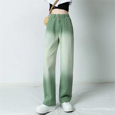 Весна 2022, женская мода, высокая талия, зеленые женские широкие джинсы, мешковатые женские джинсовые капри, брюки, джинсовые брюки для мамы