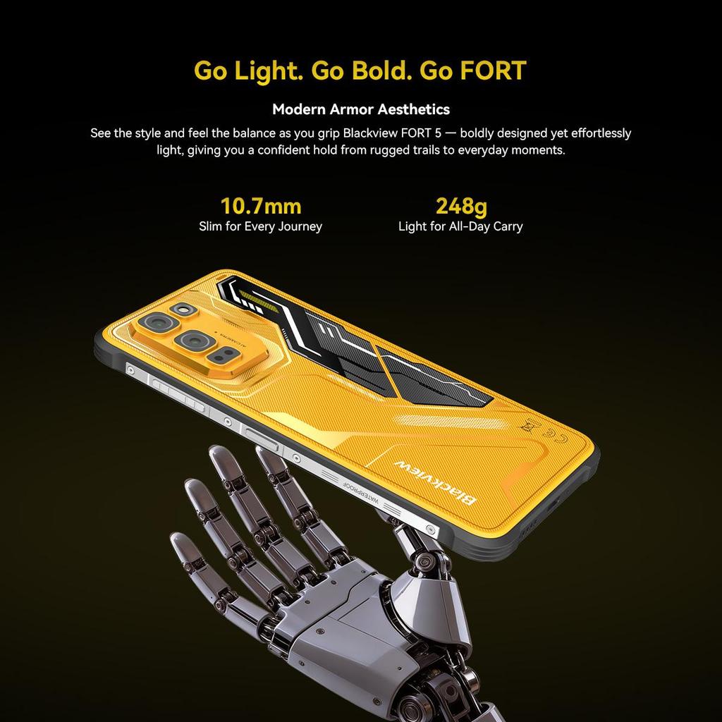Blackview Защищенный смартфон Fort 5 Android 16, 36 ГБ ОЗУ + 256 ГБ ПЗУ, 5000 мАч/33 Вт, 6,78” IPS 120 Гц, 108 Мп + 13 Мп ночное видение, NFC/IP68/IP69K