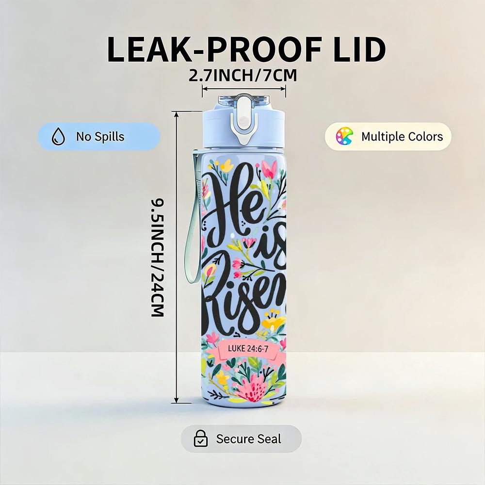 1PC He Is Risen Floral Script 750ml Color Plastic Sports Water Bottle Leakproof Flip Straw Lid Suitable for Sports Office Home Use